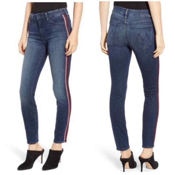 MOTHER High Waisted Looker Jeans in Here Kitty, Kitty Glitter Racer Size 28 - Picture 1 of 9
